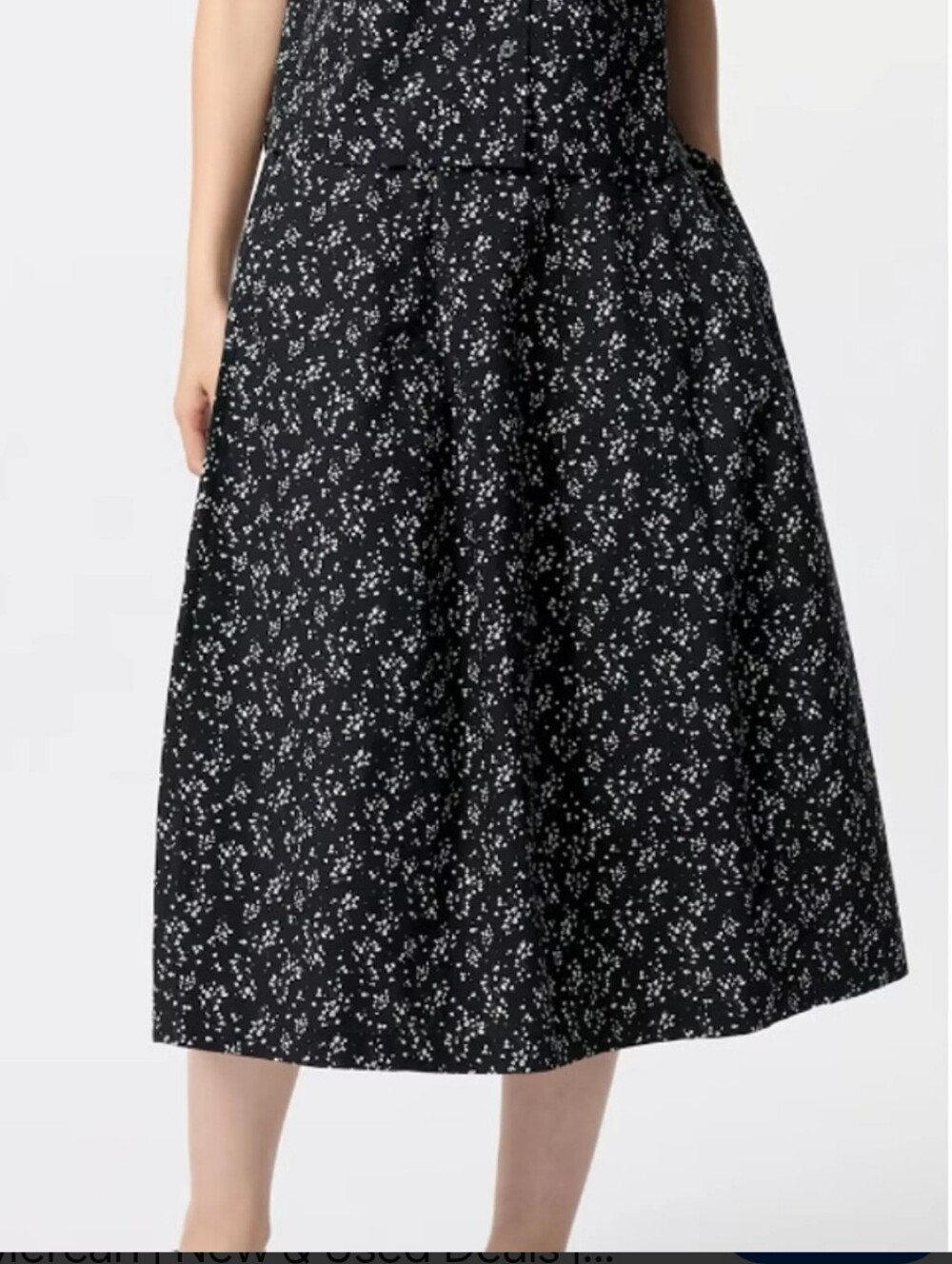 Uniqlo Black Midi Skirt with White Ditsy Floral